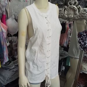 POL White Women's Sleeveless Lace-up Large Tee NWT